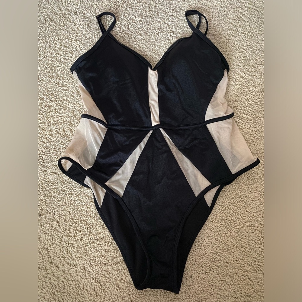 Black and mesh swim suit